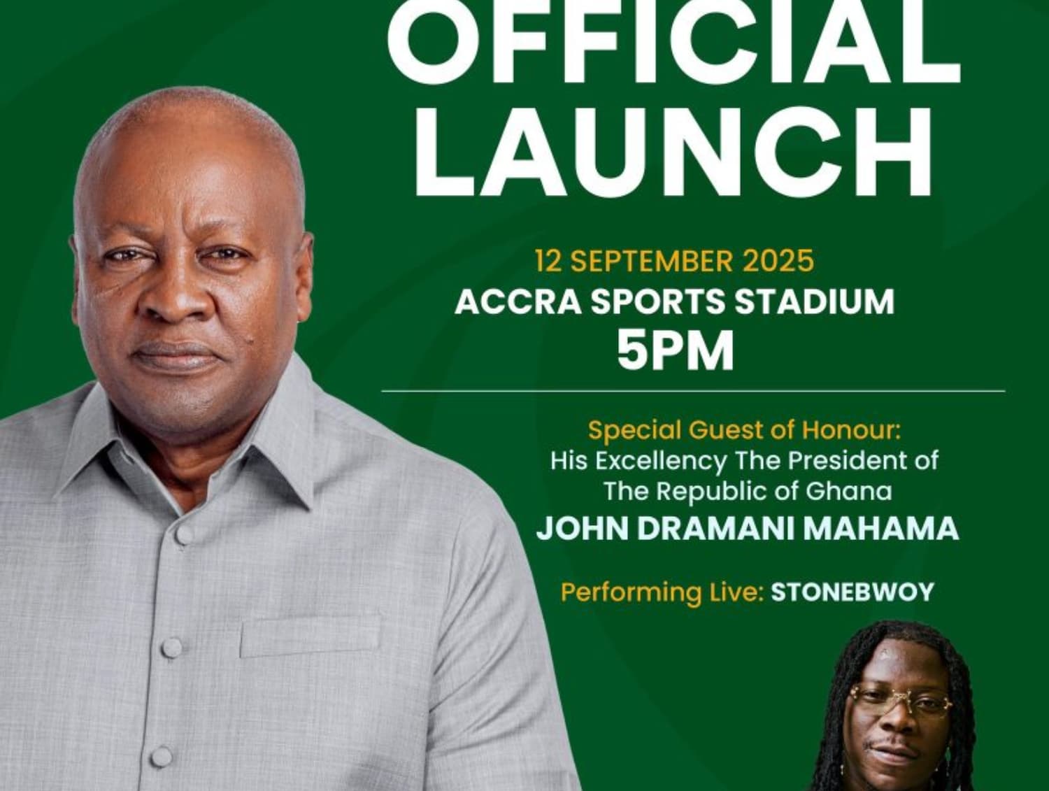 President Mahama, Stonebwoy to fire up GPL 2025/26 season opener